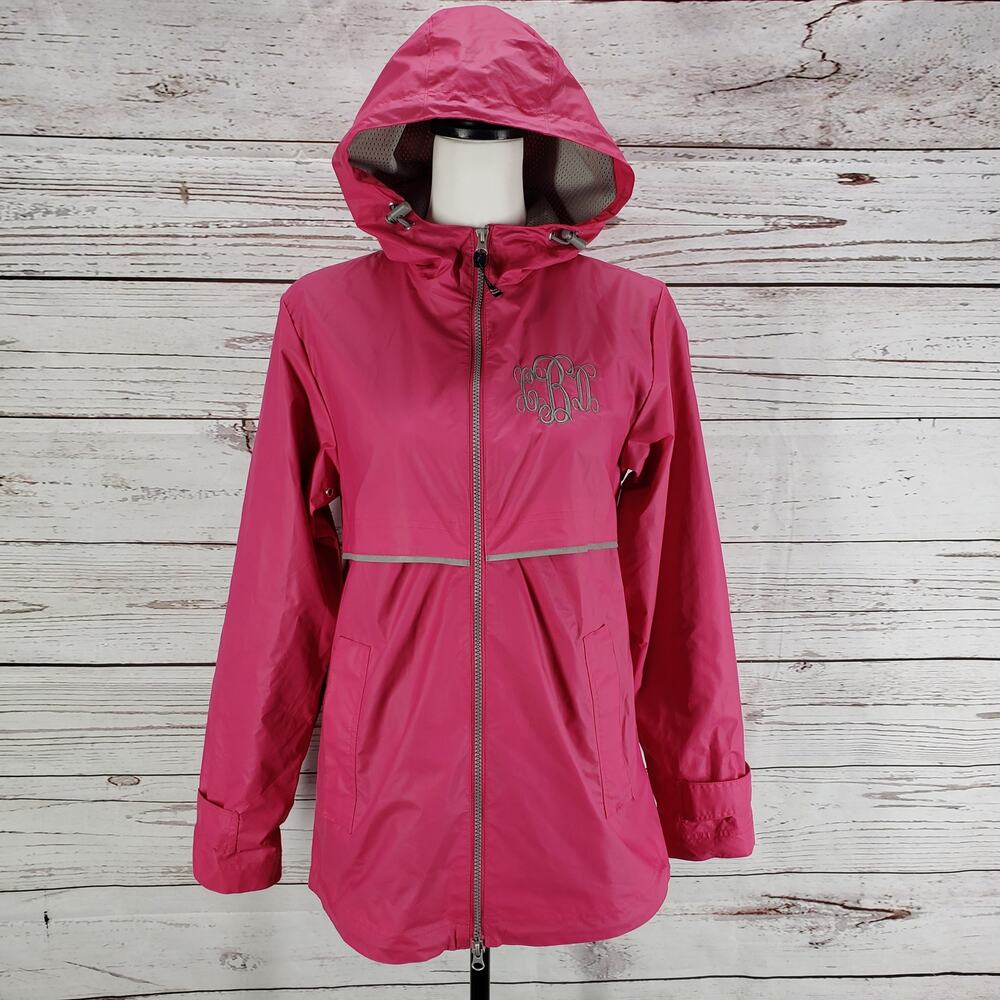 Charles River Apparel Pink Full Zip Monogrammed Windbreaker Rain Jacket Size XS